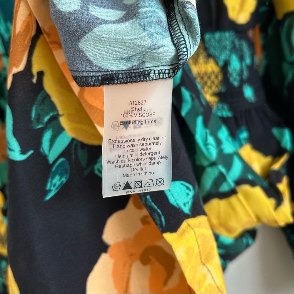 Anthropologie Floral Tie Back Midi Dress Green Long Sleeve V-Neck - Picture 6 of 9